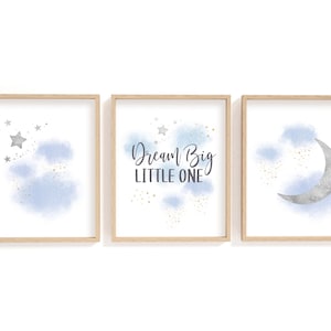 Dream Big Moon, Clouds and Stars Print Set