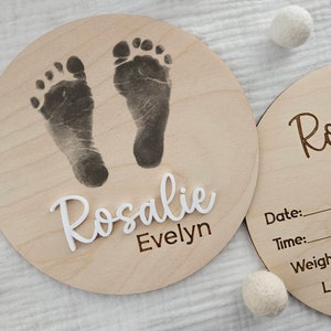 Plaque de faire-part de naissance empreinte de bébé | Enseigne de faire-part de naissance personnalisée prête pour l'empreinte