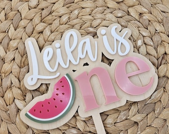 Personalized Watermelon First Birthday Cake Topper