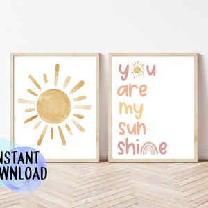 Printable Boho Nursery Wall Art | Set of Two Boho Prints | Sunshine and Rainbow