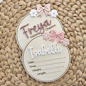 Disque de naissance nouveau-né personnalisé sur le thème de l'arc | Faire-part de naissance noeud papillon | Panneau d'hôpital avec statistiques de naissance | Accessoire photo bébé
