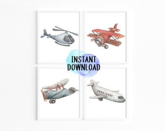 Printable Airplane Art/ Printable Aviation Artwork/ Playroom, little boy bedroom prints/ airplanes and helicopter