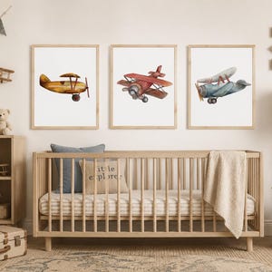 Watercolour Airplane Nursery Print Set | Vintage Plane Nursery Decor