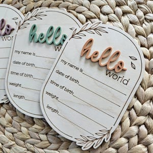 Bonjour le monde faire-part de naissance | Nom du bébé nouveau-né | plaque de faire-part de naissance | Signe de l'arrivée de bébé à l'hôpital