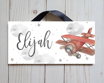 Personalized Airplane Name Sign, Watercolor Nursery Decor