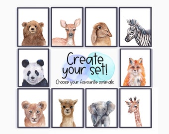 Animal Nursery Prints | Watercolour Animal Paintings | Watercolour Nursery Print Set | Hand Painted Wall Art | Jungle and Forest Animals