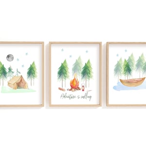 Watercolour Camping Adventure Print Set/ Nursery Print Set