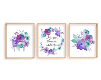 Watercolour Floral Nursery Prints | Floral Wall Art | Add your own Quote