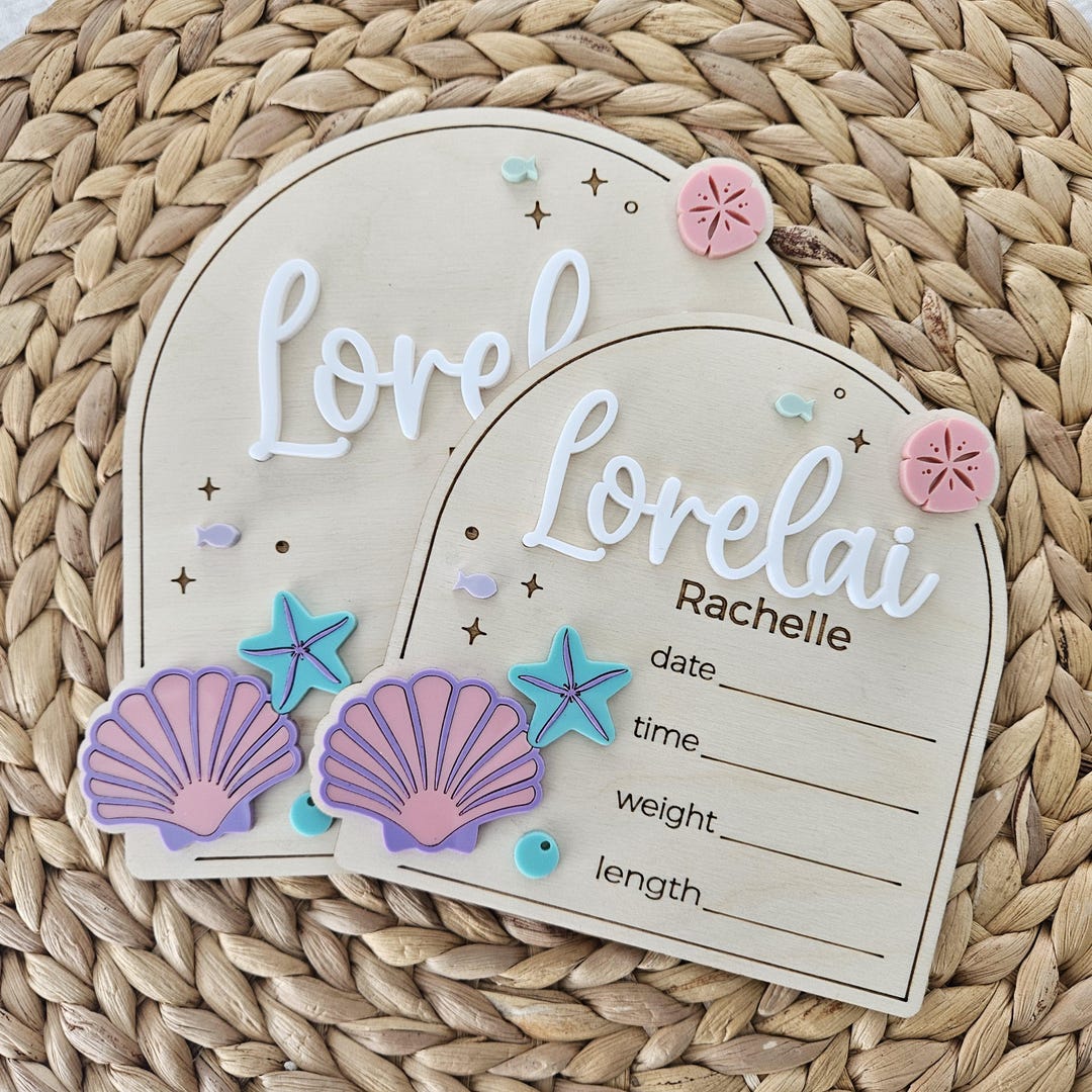 Sea Shell Newborn Name Sign | Mermaid Baby Birth Announcement Name ...