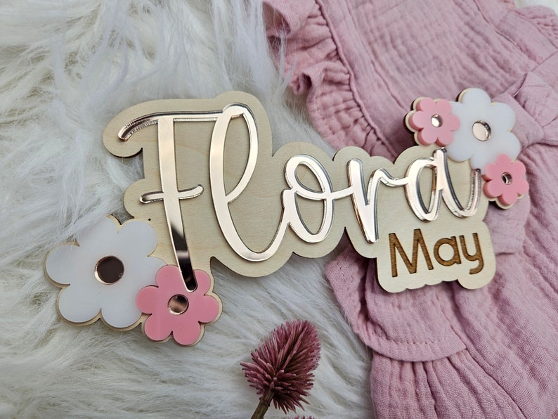 Rose Gold Name Sign | Daisy Baby Name Sign | Wood and Acrylic Child's ...