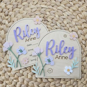 Wildblumen Blumen Baby Namensschild | Neugeborene Geburtsankündigung Namensschild | Arch Baby Ankunft Krankenhaus Zeichen | Neugeborenen Fußabdruck Plakette