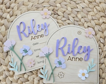Wildflower Floral Baby Name Sign | Newborn Birth Announcement Name Plaque | Arch Baby Arrival Hospital Sign | Newborn Footprint Plaque