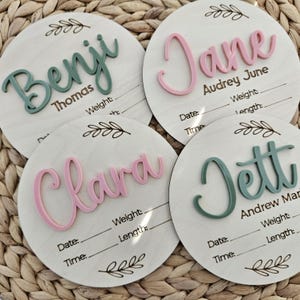 Disque de naissance | Faire-part de naissance |  Faire-part de l'arrivée d'un bébé sur les statistiques de naissance | Panneau d'hôpital en bois | Accessoire photo bébé