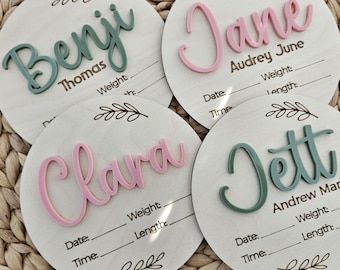 Newborn Birth Disc | Birth Announcement Name Sign |  Birth Stats Baby Arrival Announcement Sign | Wood Hospital Sign | Baby Photo Prop
