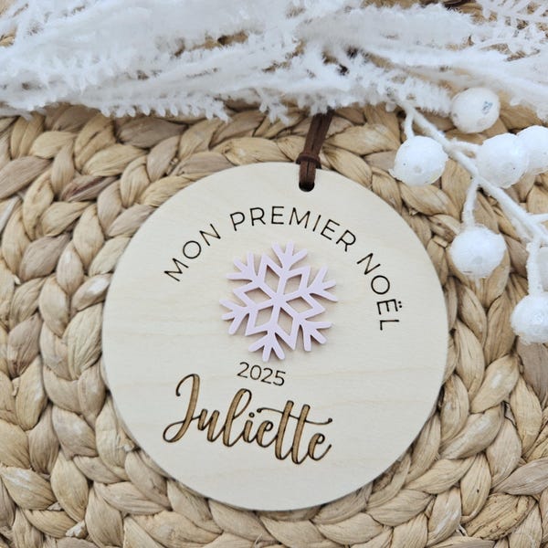 Mon Premier Noel | French First Christmas Ornament | Personalized Baby's Name Ornament | Snowflake Christmas Tree Ornament