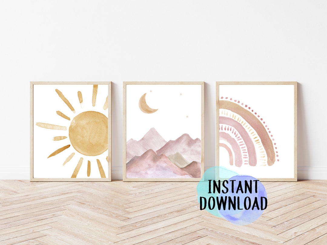 Printable Boho Nursery Wall Art | Set of Three Boho Prints | Sunshine ...