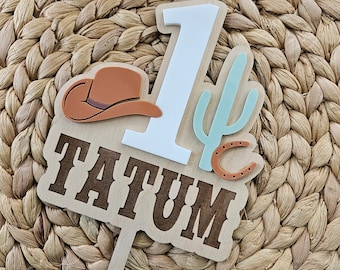 Personalized Cowboy Cake Topper | Cowboy Wild West Birthday Party Cake Decor | Rodeo Cake Topper