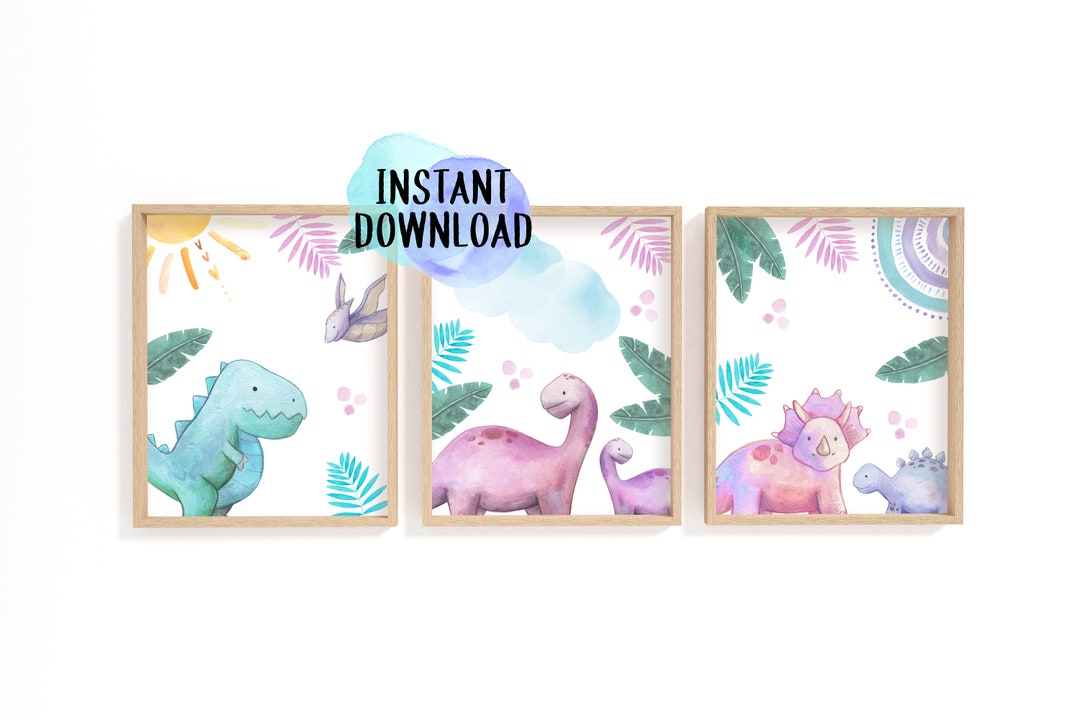 Printable Dinosaur Wall Art | Girl Dino Print Set | Pink Dinosaurs - Etsy