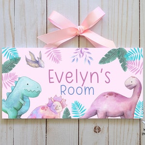 Pink Dinosaur Name Sign | Children's Bedroom Door Sign
