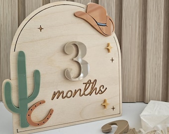 Cowboy Monthly Milestone Discs | Baby Monthly Discs for Photos | Interchangeable Numbers Monthly Photo Prop Set | Newborn Photo Prop