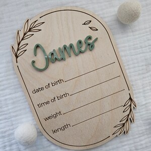 Newborn Name Sign Birth Announcement Sign Birth Stats Baby Arrival Announcement Sign Wood Hospital Sign Baby Photo Prop image 6