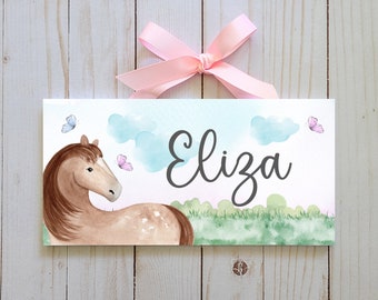 Personalized Horse and Butterfly Name Sign | Child's Bedroom Door Sign