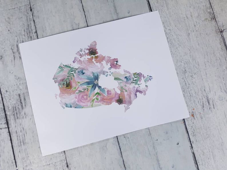Map of Canada Print/ Floral Map of Canada/ Canada Decor/living Etsy