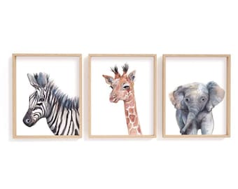 Safari Animal Watercolor Prints | Jungle Nursery Decor