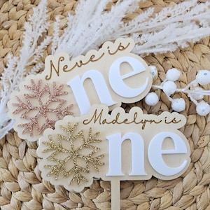 Personalized Snowflake First Birthday Cake Topper | Winter Onederland