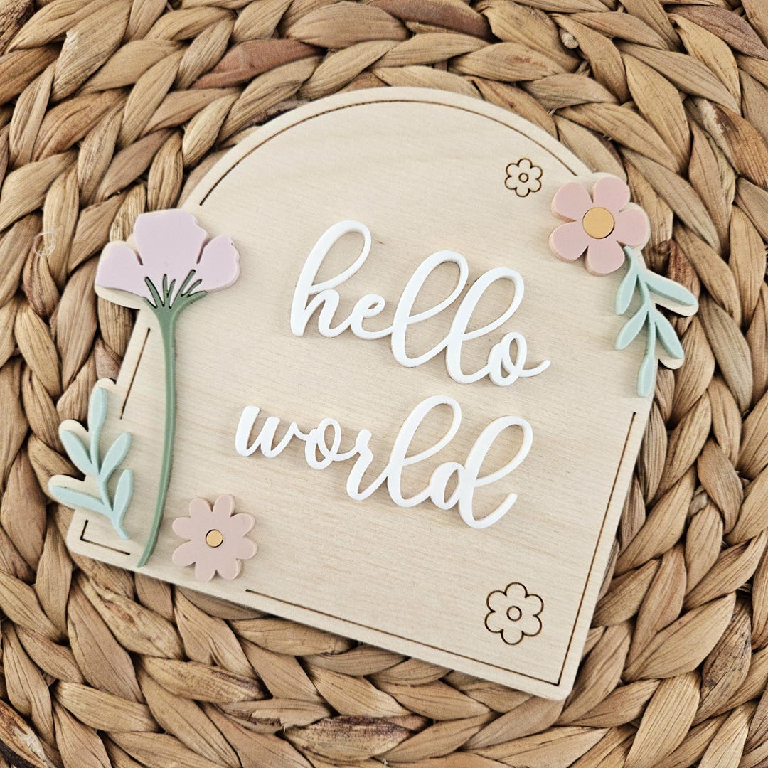 Wildflower Baby Name Sign | Hello World Birth Announcement Plaque - Etsy