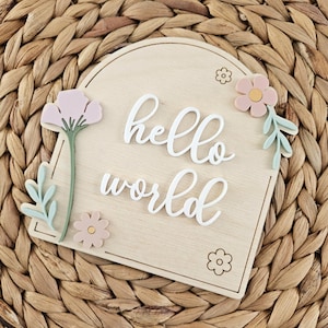Wildflower Baby Name Sign | Hello World Birth Announcement Plaque