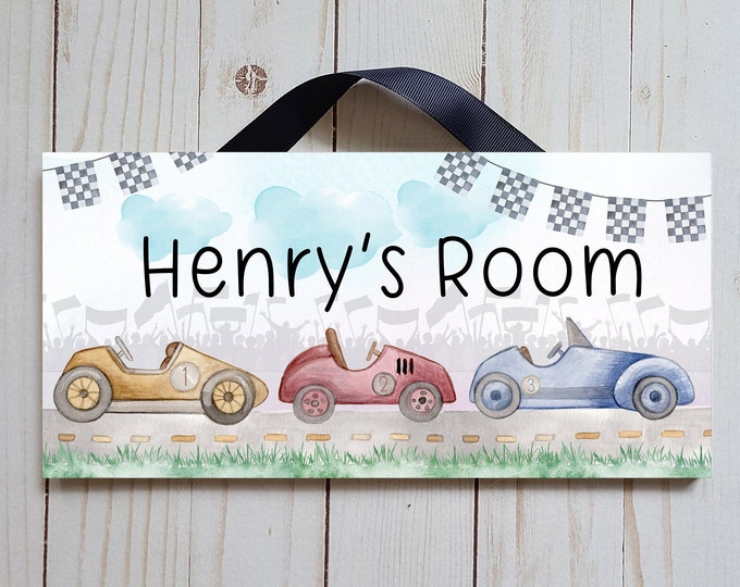 Personalized Racecars Name Sign | Racecar Themed Children's Door Sign ...
