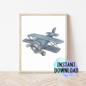 Digital Download Vintage Airplane Print | Printable Biplane Art | Nursery Decor