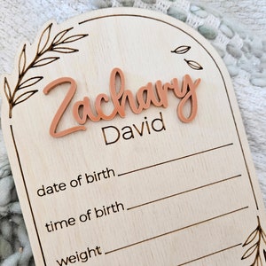 Newborn Name Sign Birth Announcement Sign Birth Stats Baby Arrival Announcement Sign Wood Hospital Sign Baby Photo Prop image 2