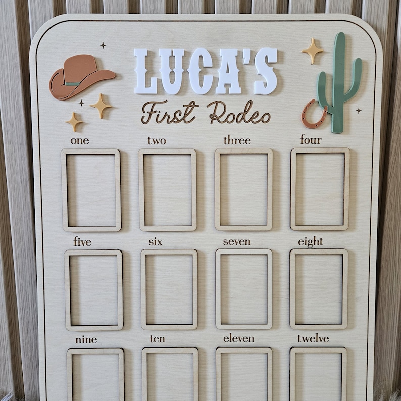 First Year Rodeo Frame Cowboy First Birthday Photo Board | Monthly Milestone Frame - Etsy