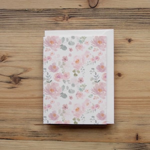 Aquarelle florale rose tendre | Carte de voeux florale vierge | Carte d'anniversaire