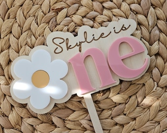 Personalized Daisy First Birthday Cake Topper | Groovy Birthday Decor