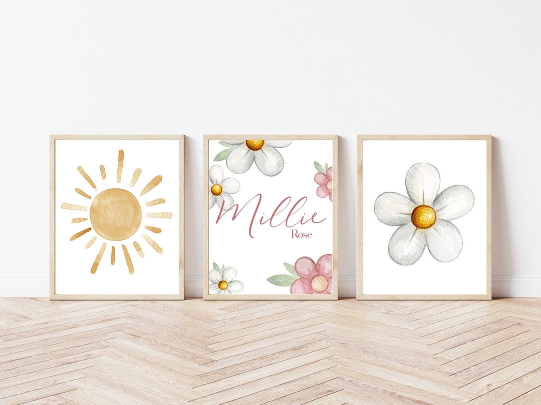 Personalized Daisy Sunshine Nursery Print Set | Watercolor Art - Etsy