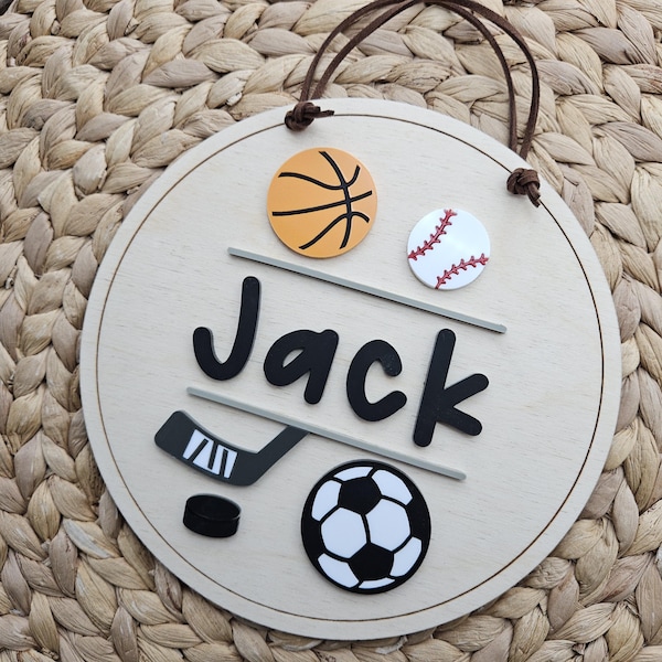 Sports Name Sign | Basketball, Baseball, Hockey, Soccer Name Plaque for Bedroom Door