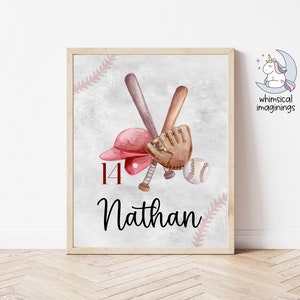 Personalized Baseball Print with Name and Jersey Number | Baseball Wall Art