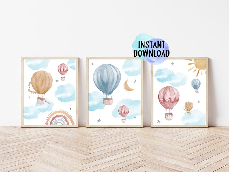 Watercolor Hot Air Balloons Nursery Art Print Set (digital Download) - Etsy