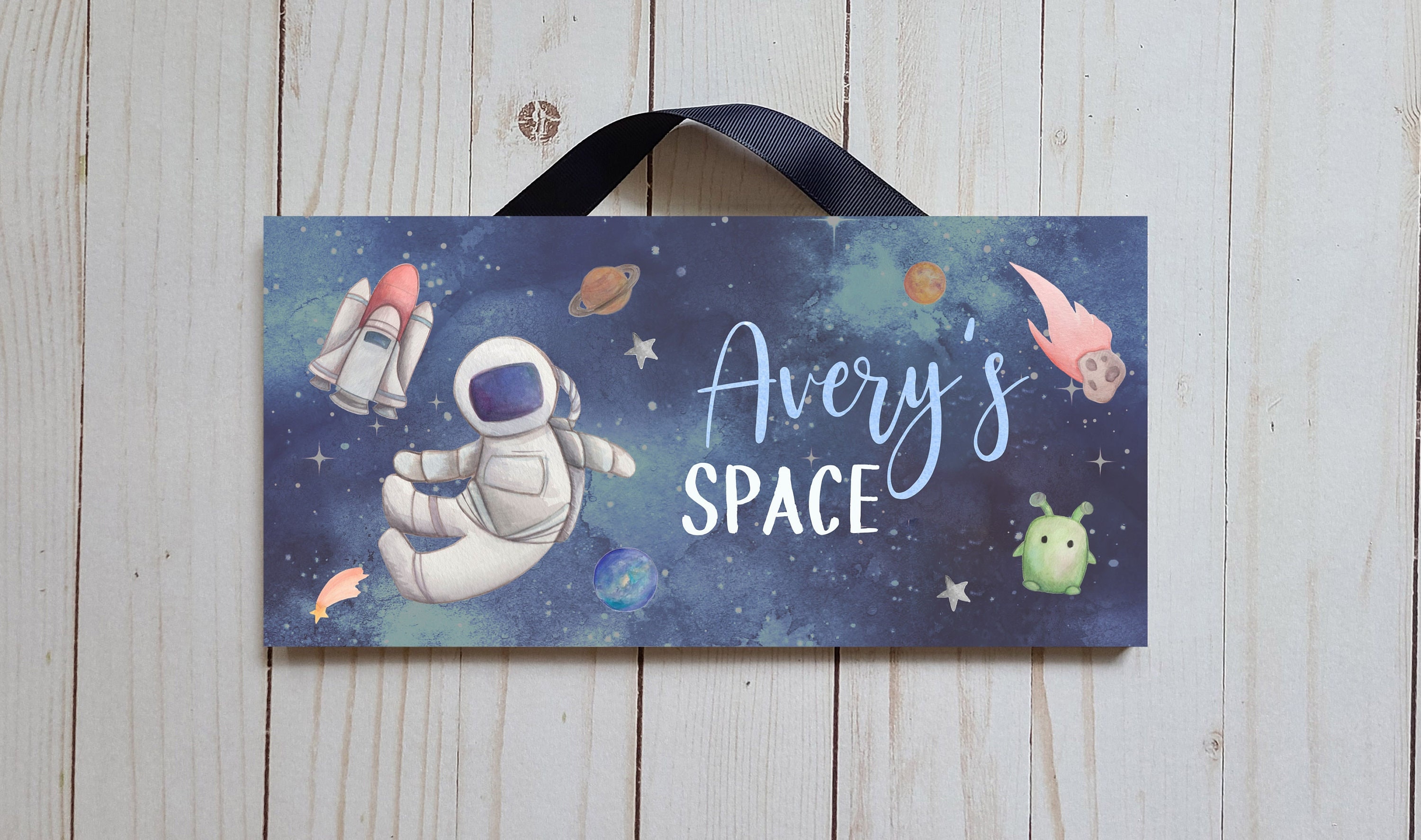 Personalized Space Sign | Watercolor Outer Space Kids Room Decor - Etsy