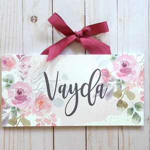 Soft pink Floral Name Sign/ Bedroom Door Sign/ nursery name sign