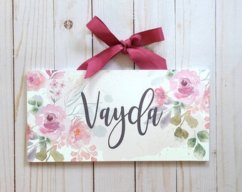 Soft pink Floral Name Sign/ Bedroom Door Sign/ nursery name sign