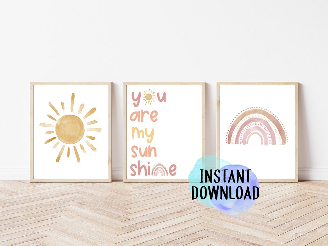 Printable Boho Nursery Wall Art | Set of Three Boho Prints | Sunshine ...