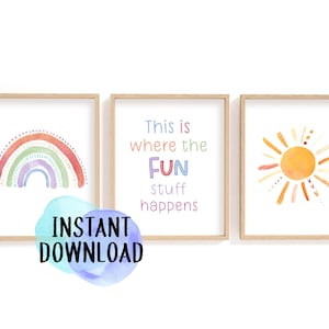 Printable Rainbow Playroom Print | Where the fun Stuff Happens Print Set | Sunshine and Rainbow