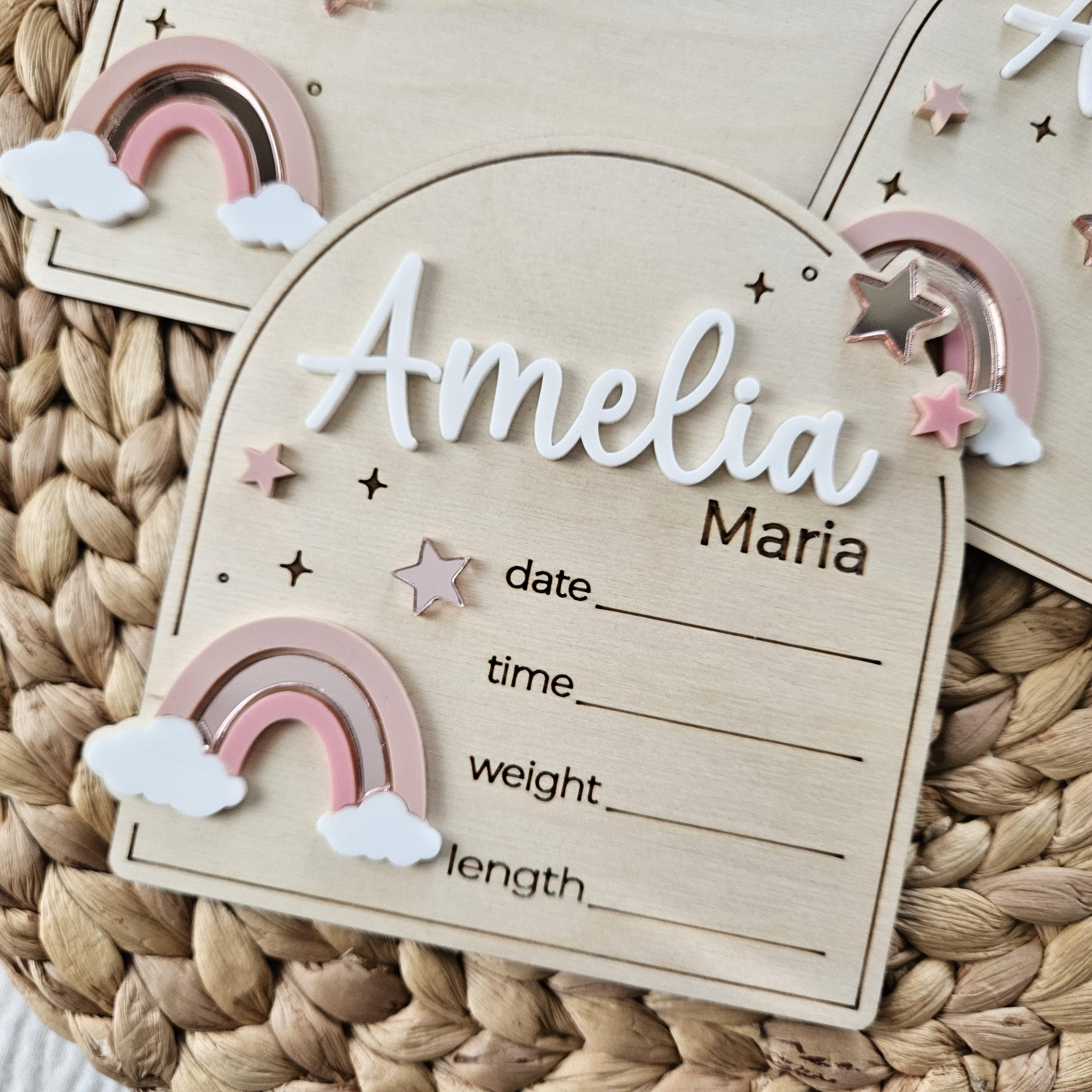Rainbow Baby Name Sign | Rainbow & Stars Newborn Birth Announcement ...