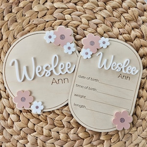 Nom du bébé nouveau-né | plaque florale pour faire-part de naissance | Signe d'arrivée de bébé à l'hôpital | Accessoire photo pour faire-part de naissance