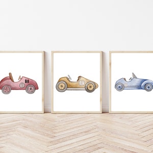 Watercolour Vintage Vehicles Print Set | Set of Three Vintage Vehicles for Nursery or Playroom