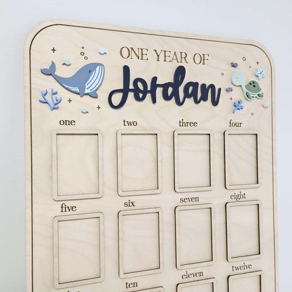 One Year Of Frame | Ocean Under the Sea Themed First Birthday Photo Board | Whale First Birthday Photo Frame